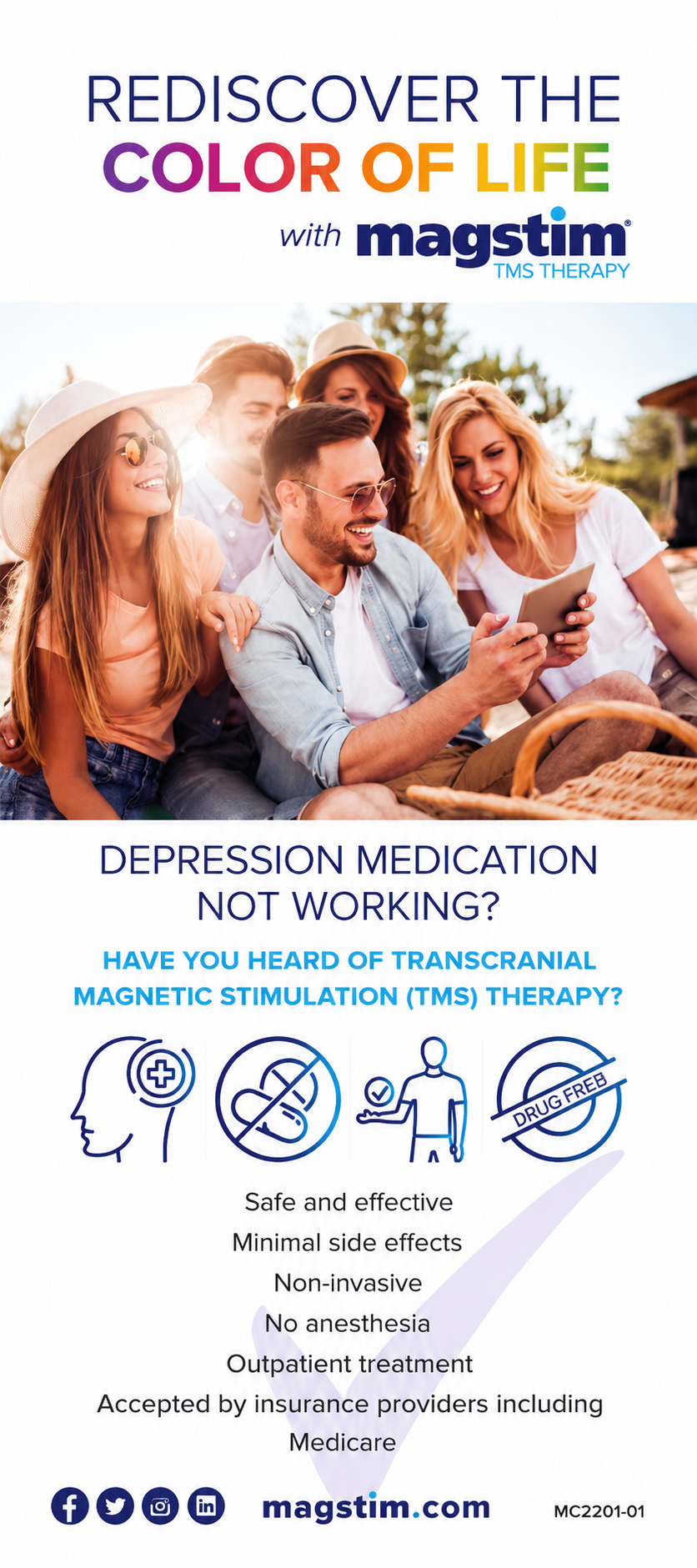 Smiling young adults in TMS therapy advertisement